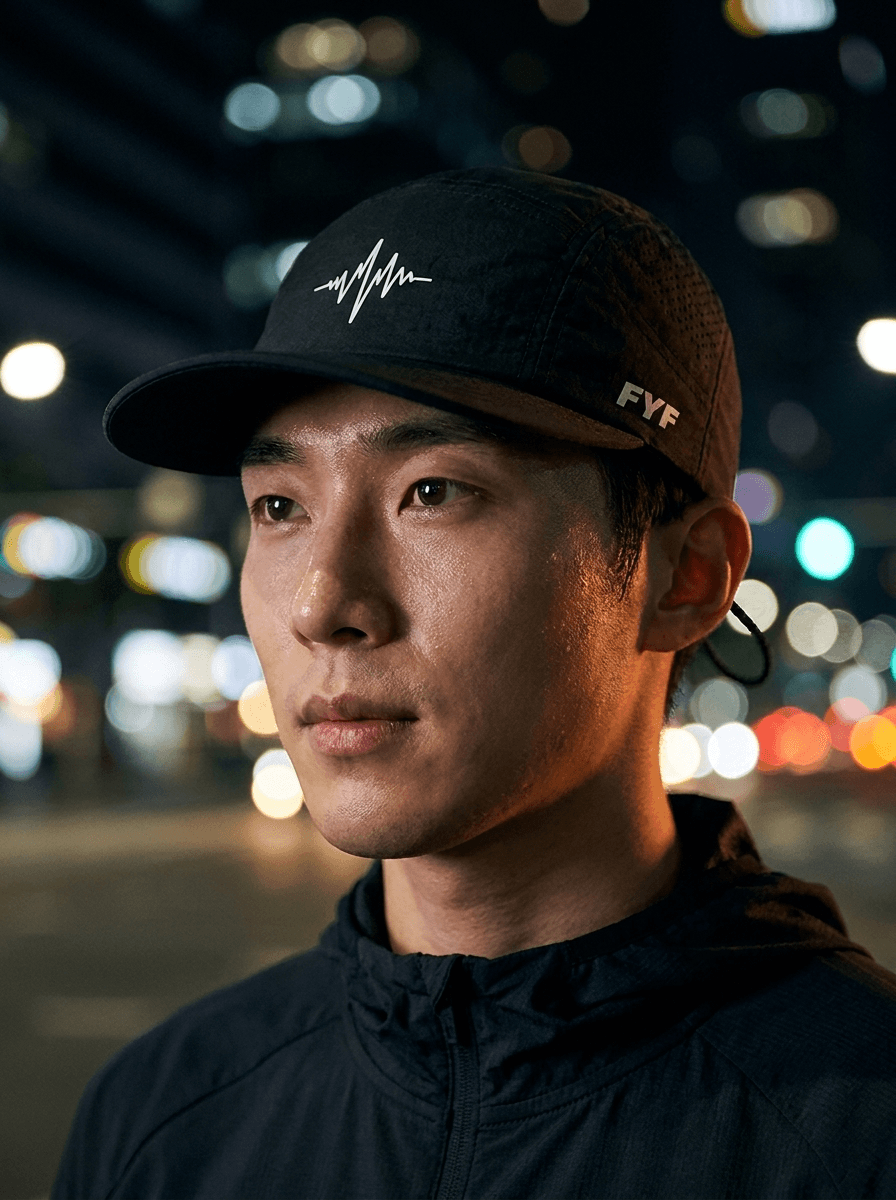 FYF 퍼포먼스 캡을 쓴 러너